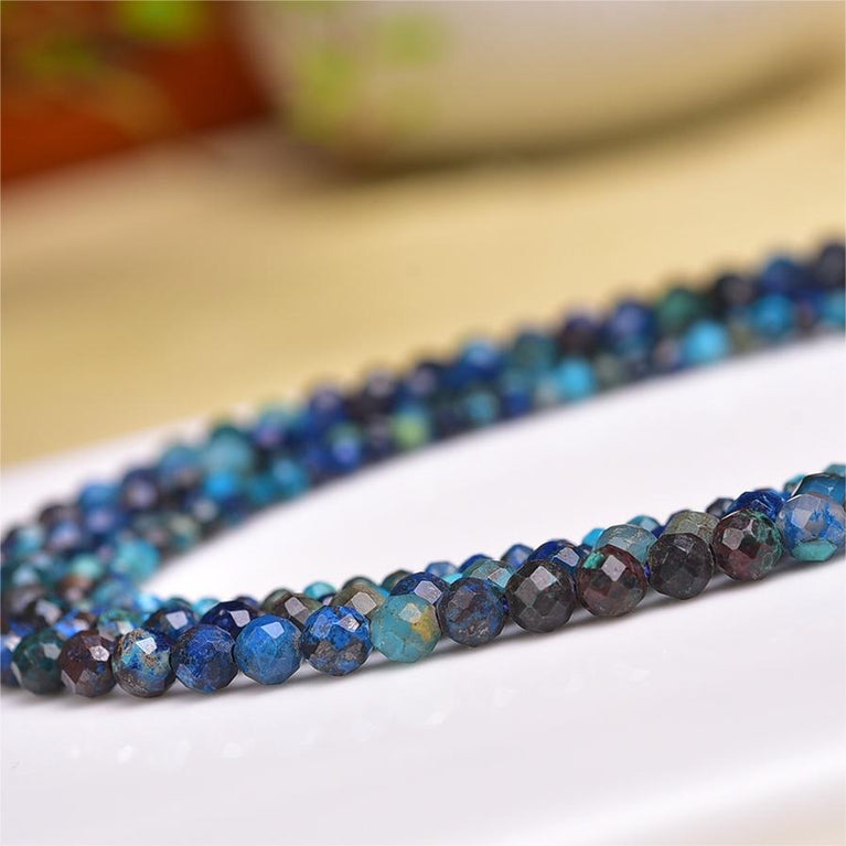 Natural Azurite Faceted Round Beads Strands Loose Beads Jewelry DIY Bracelets