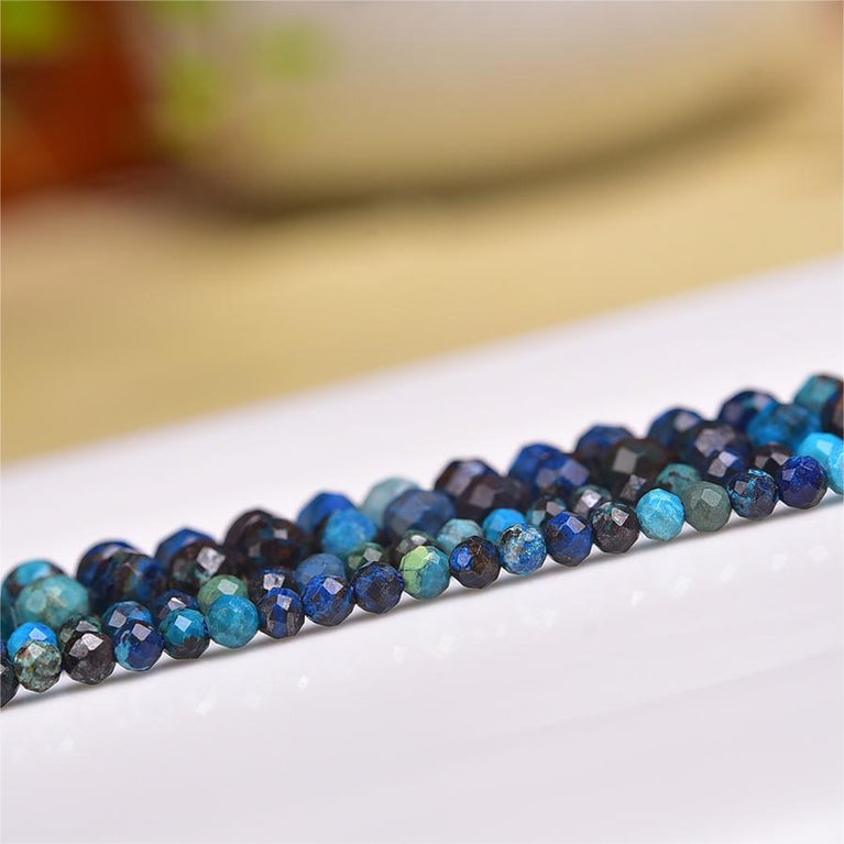 Natural Azurite Faceted Round Beads Strands Loose Beads Jewelry DIY Bracelets