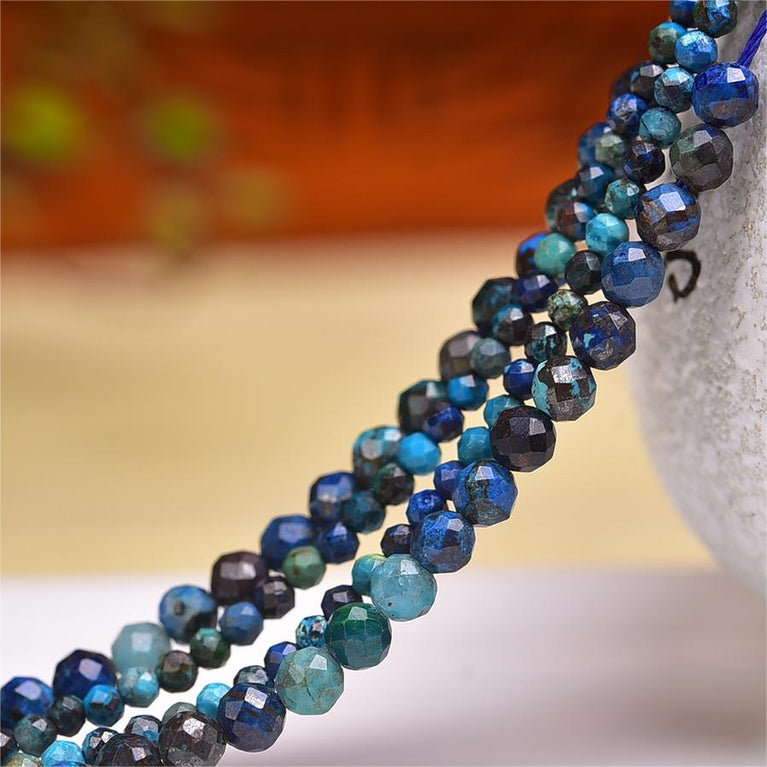 Natural Azurite Faceted Round Beads Strands Loose Beads Jewelry DIY Bracelets