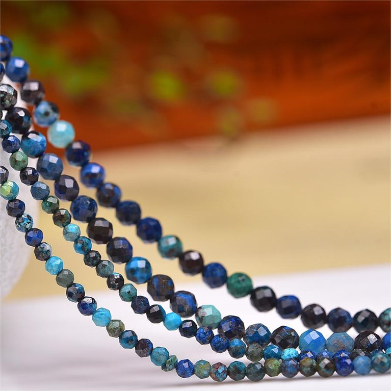 Natural Azurite Faceted Round Beads Strands Loose Beads Jewelry DIY Bracelets