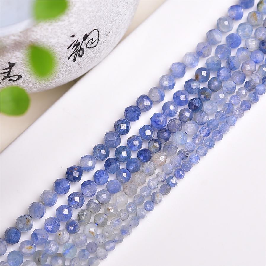 Natural Ombre Blue Kynite Faceted Round Beads Strands Loose Beads Jewelry DIY Bracelets