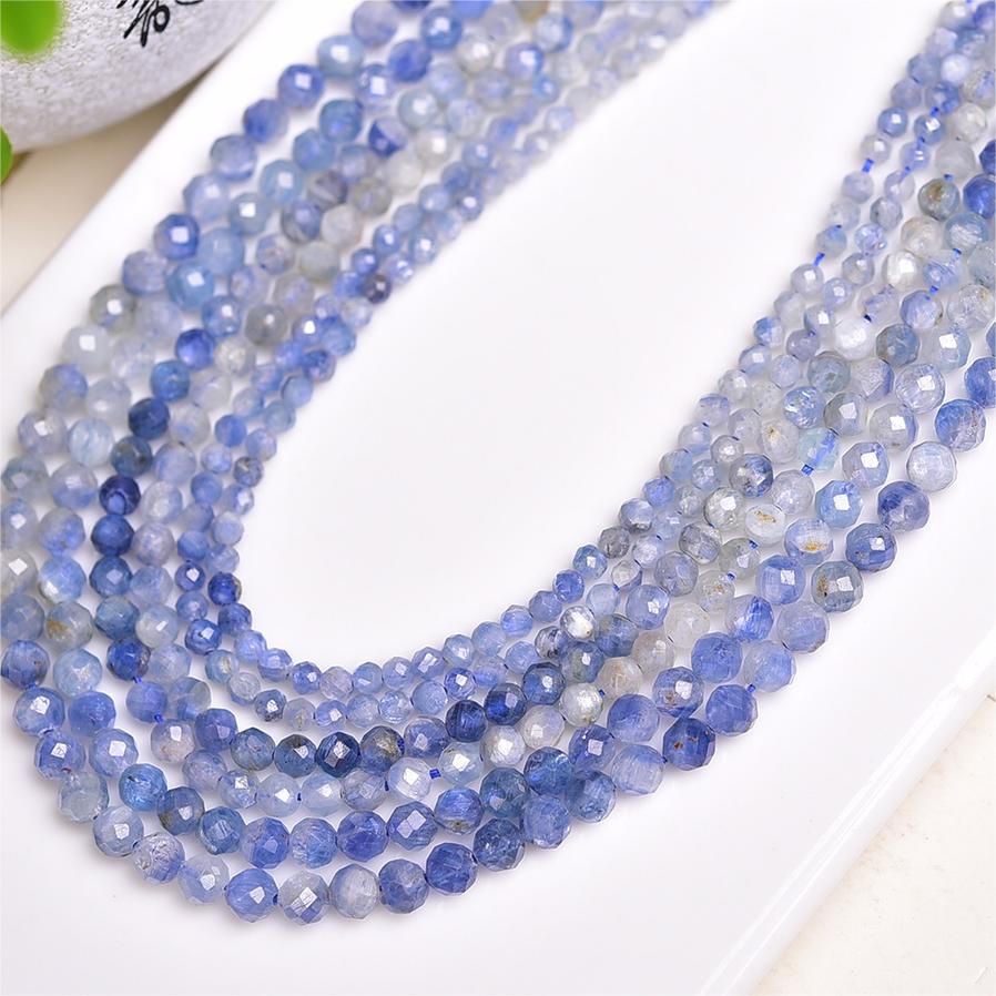 Natural Ombre Blue Kynite Faceted Round Beads Strands Loose Beads Jewelry DIY Bracelets