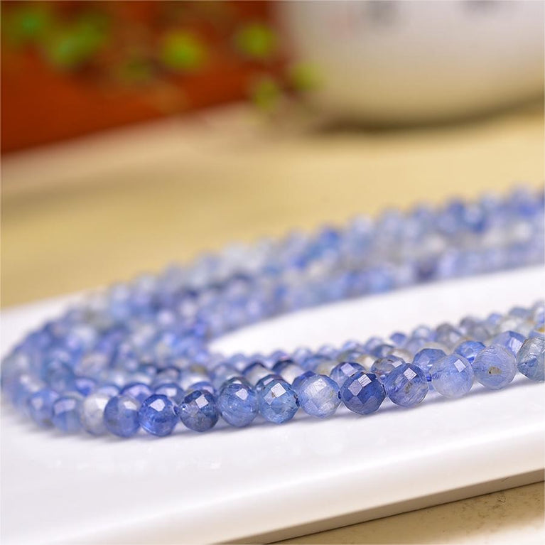 Natural Ombre Blue Kynite Faceted Round Beads Strands Loose Beads Jewelry DIY Bracelets