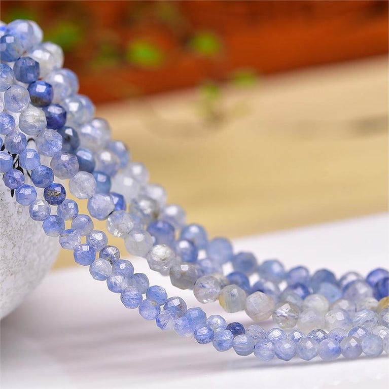 Natural Ombre Blue Kynite Faceted Round Beads Strands Loose Beads Jewelry DIY Bracelets