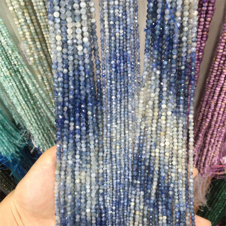 Natural Ombre Blue Kynite Faceted Round Beads Strands Loose Beads Jewelry DIY Bracelets