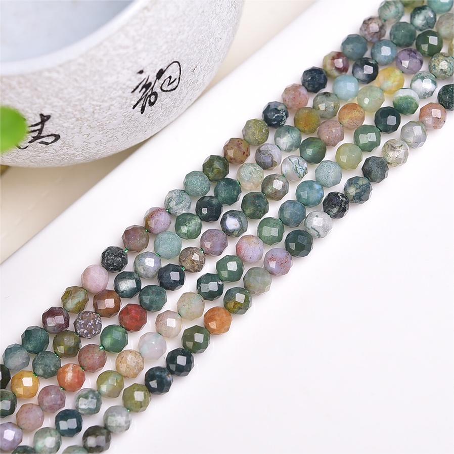 Natural Indian Agate Faceted Round Beads Strands Loose Beads Jewelry DIY Bracelets