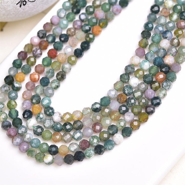 Natural Indian Agate Faceted Round Beads Strands Loose Beads Jewelry DIY Bracelets