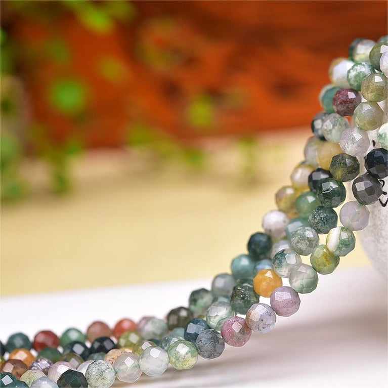 Natural Indian Agate Faceted Round Beads Strands Loose Beads Jewelry DIY Bracelets