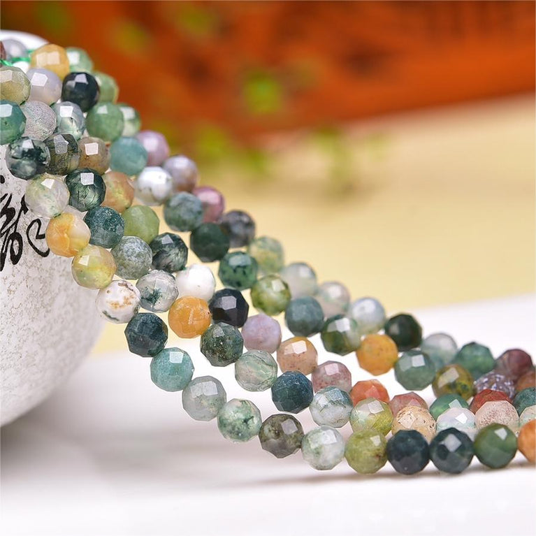 Natural Indian Agate Faceted Round Beads Strands Loose Beads Jewelry DIY Bracelets