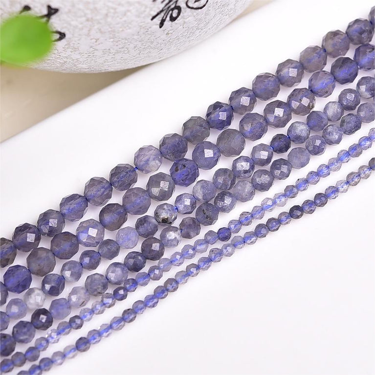 Natural Cordierite Iolite Faceted Round Beads Strands Loose Beads Jewelry DIY Bracelets