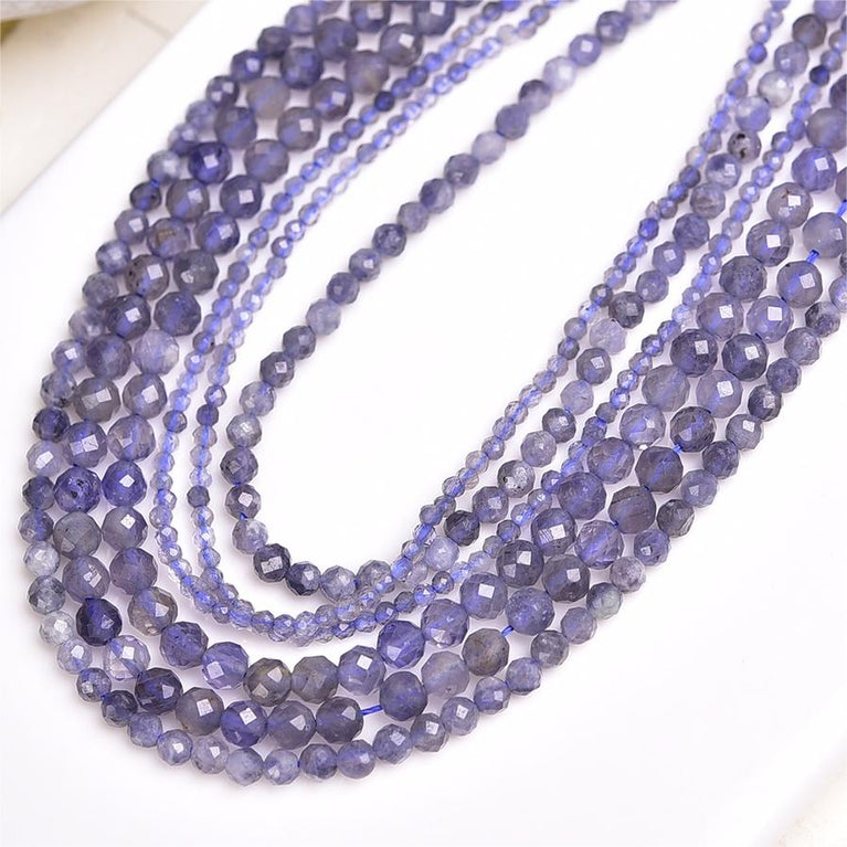 Natural Cordierite Iolite Faceted Round Beads Strands Loose Beads Jewelry DIY Bracelets