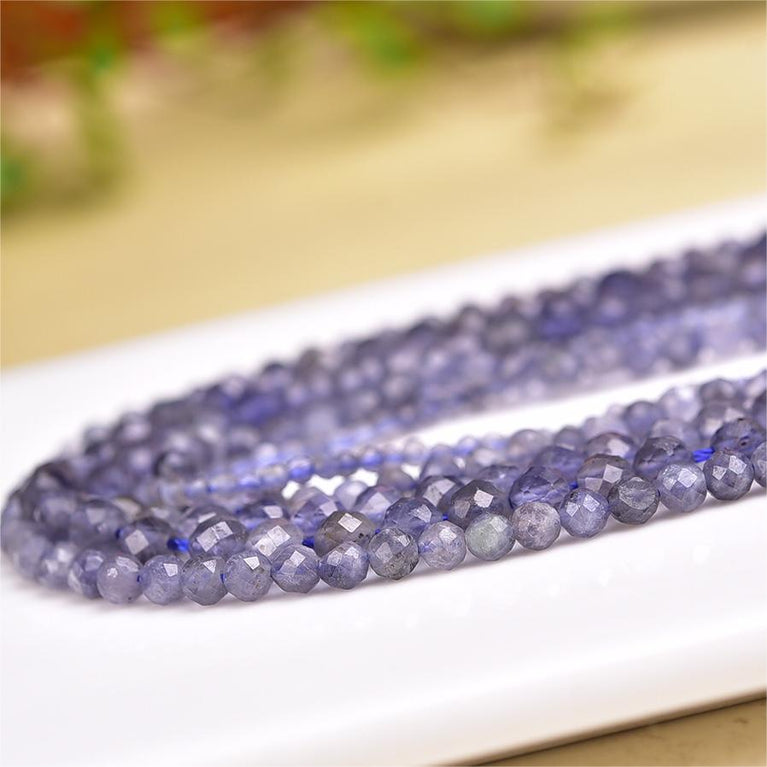 Natural Cordierite Iolite Faceted Round Beads Strands Loose Beads Jewelry DIY Bracelets