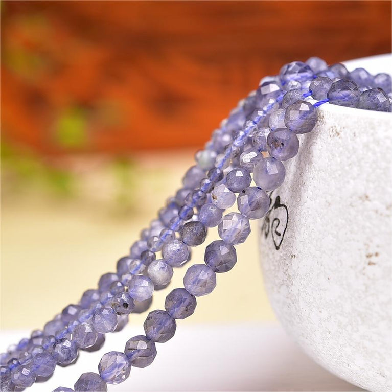 Natural Cordierite Iolite Faceted Round Beads Strands Loose Beads Jewelry DIY Bracelets