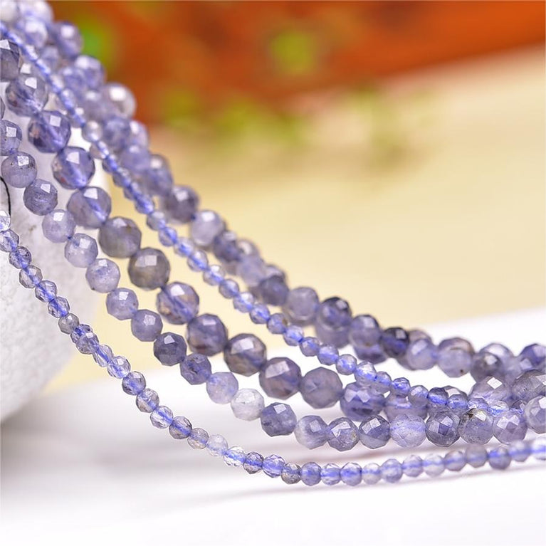 Natural Cordierite Iolite Faceted Round Beads Strands Loose Beads Jewelry DIY Bracelets