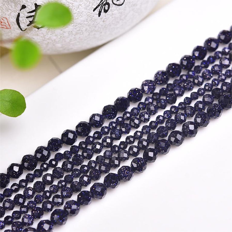 Natural Blue Sandstone Faceted Round Beads Strands Loose Beads Jewelry DIY Bracelets