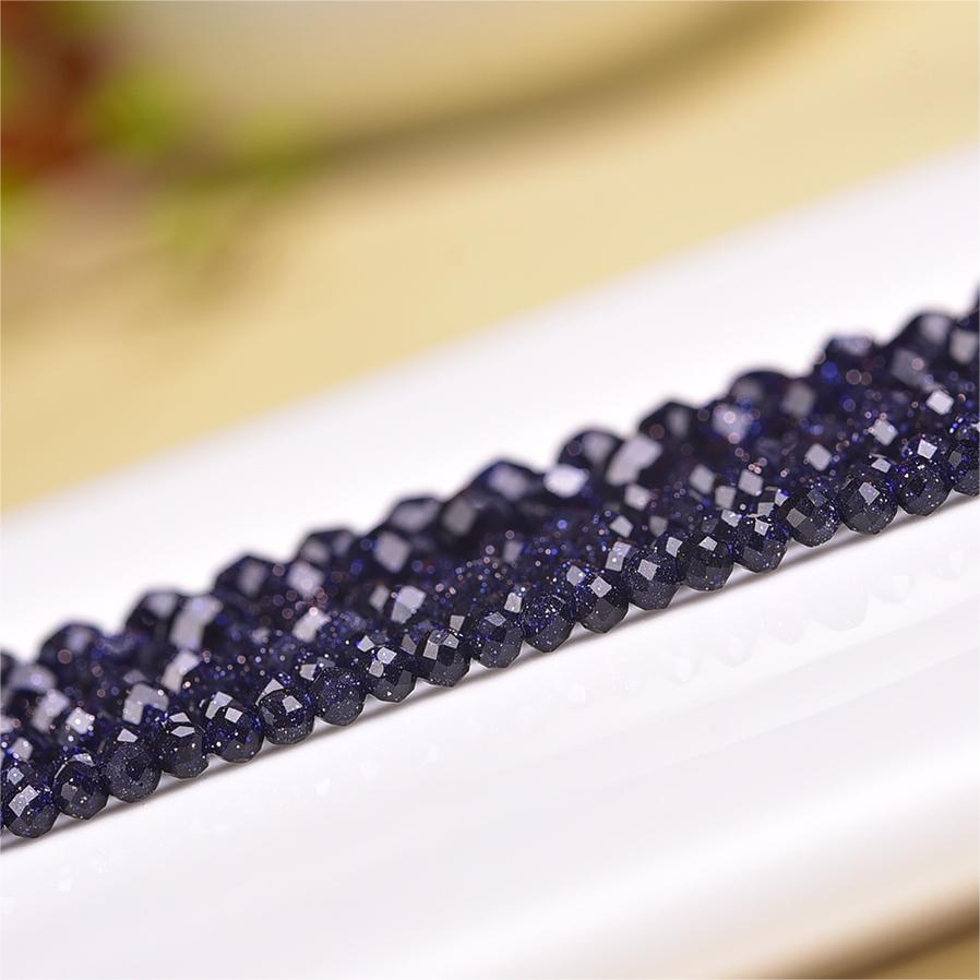 Natural Blue Sandstone Faceted Round Beads Strands Loose Beads Jewelry DIY Bracelets