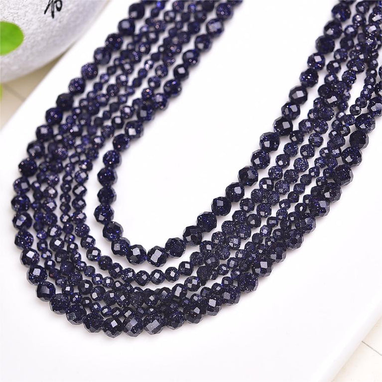 Natural Blue Sandstone Faceted Round Beads Strands Loose Beads Jewelry DIY Bracelets