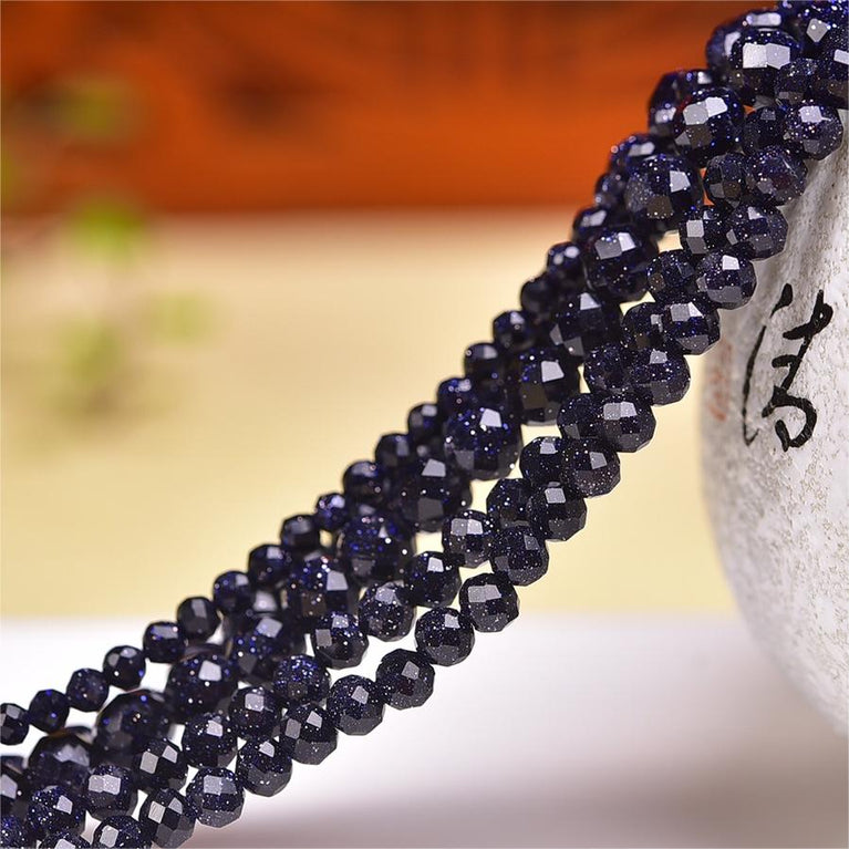 Natural Blue Sandstone Faceted Round Beads Strands Loose Beads Jewelry DIY Bracelets