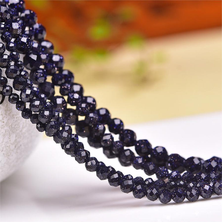 Natural Blue Sandstone Faceted Round Beads Strands Loose Beads Jewelry DIY Bracelets