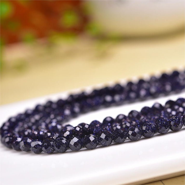 Natural Blue Sandstone Faceted Round Beads Strands Loose Beads Jewelry DIY Bracelets