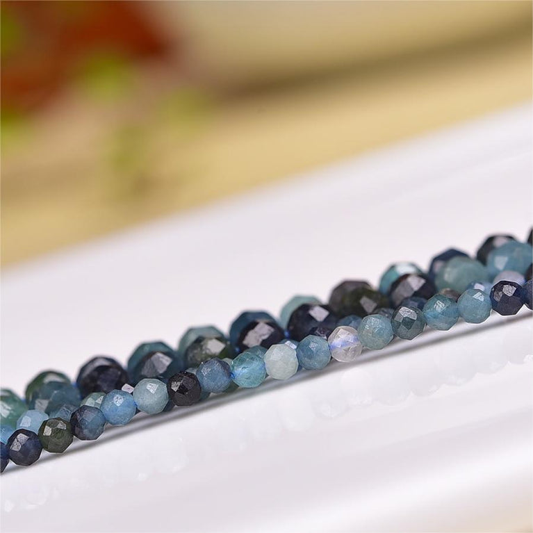 Natural Blue Tourmaline Faceted Round Beads Strands Loose Beads Jewelry DIY Bracelets