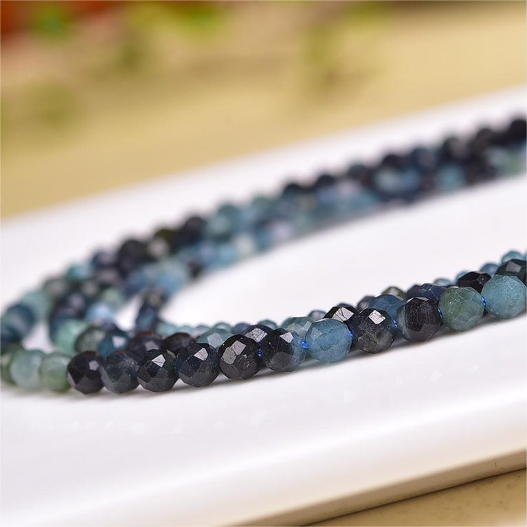 Natural Blue Tourmaline Faceted Round Beads Strands Loose Beads Jewelry DIY Bracelets