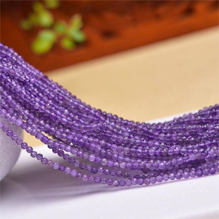 Natural Amethyst Faceted Round Beads Strands Loose Beads Jewelry DIY Bracelets