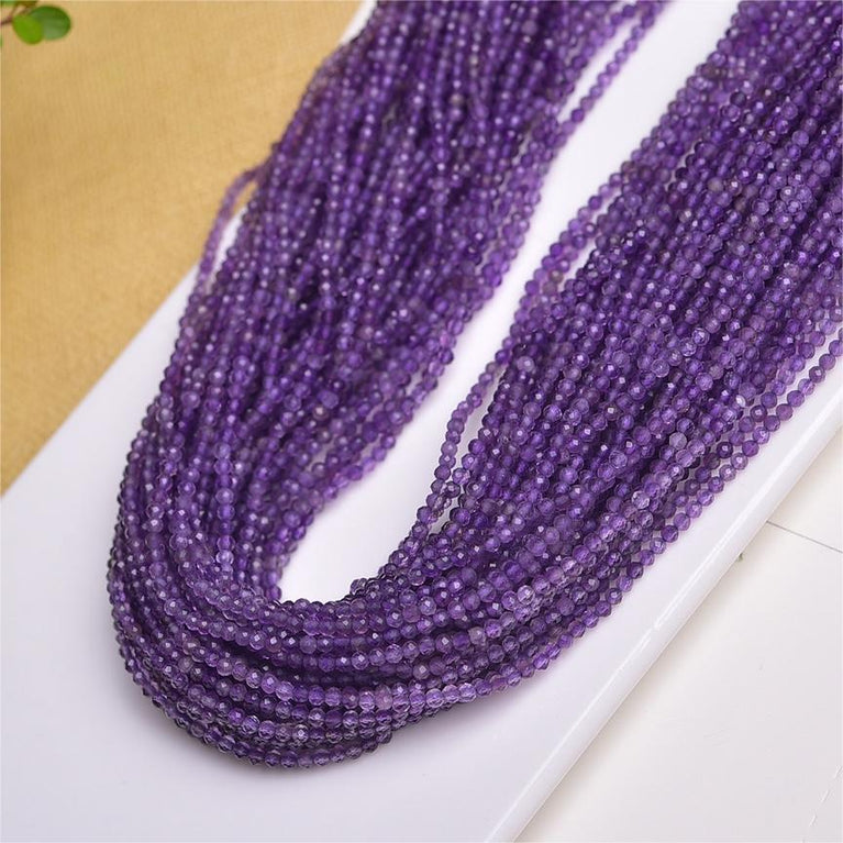 Natural Amethyst Faceted Round Beads Strands Loose Beads Jewelry DIY Bracelets