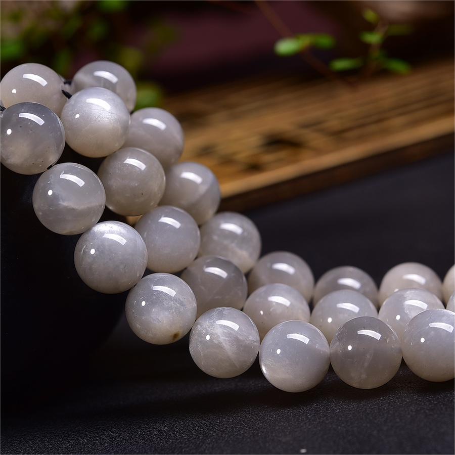 Natural Silver Moonstone Round Beads Strands Loose Beads Jewelry DIY Bracelets