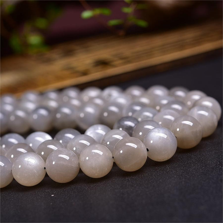 Natural Silver Moonstone Round Beads Strands Loose Beads Jewelry DIY Bracelets