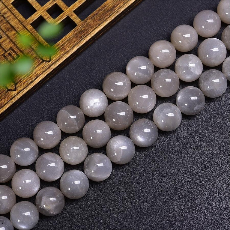 Natural Silver Moonstone Round Beads Strands Loose Beads Jewelry DIY Bracelets