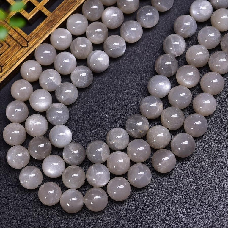 Natural Silver Moonstone Round Beads Strands Loose Beads Jewelry DIY Bracelets