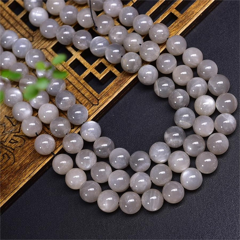 Natural Silver Moonstone Round Beads Strands Loose Beads Jewelry DIY Bracelets