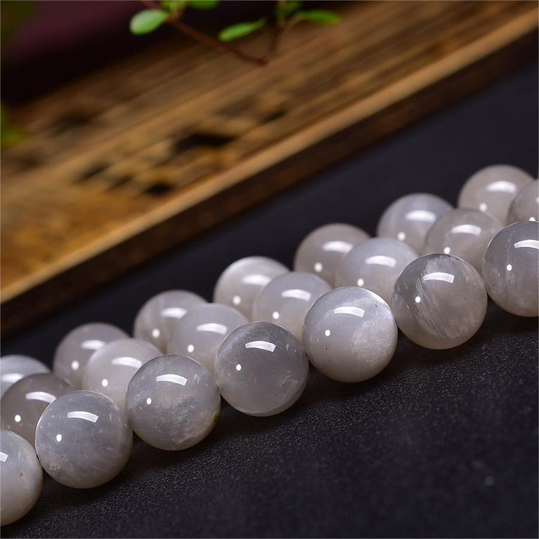 Natural Silver Moonstone Round Beads Strands Loose Beads Jewelry DIY Bracelets