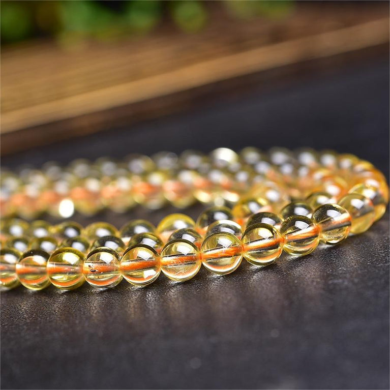 Natural Citrine Round Beads Strands Loose Beads Jewelry DIY Bracelets