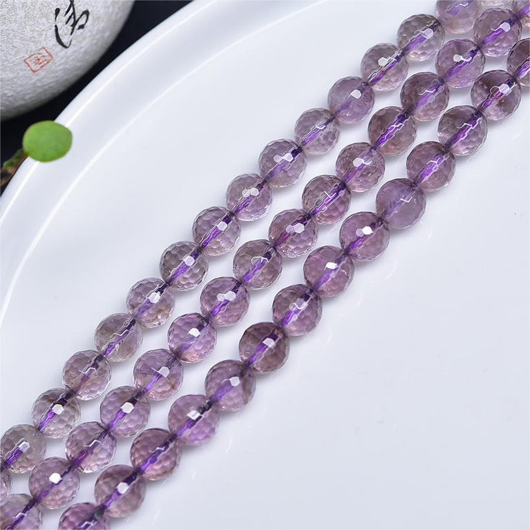 Natural Light Amethyst Faceted Round Beads Strands Loose Beads Jewelry DIY Bracelets