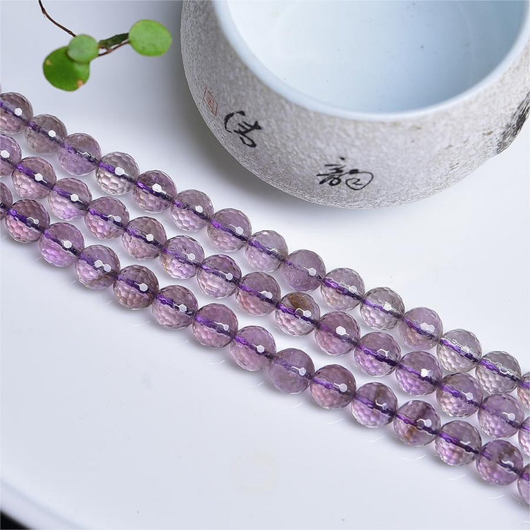 Natural Light Amethyst Faceted Round Beads Strands Loose Beads Jewelry DIY Bracelets