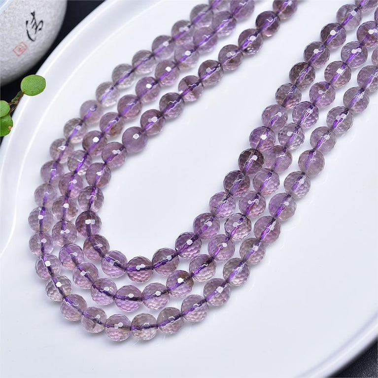 Natural Light Amethyst Faceted Round Beads Strands Loose Beads Jewelry DIY Bracelets