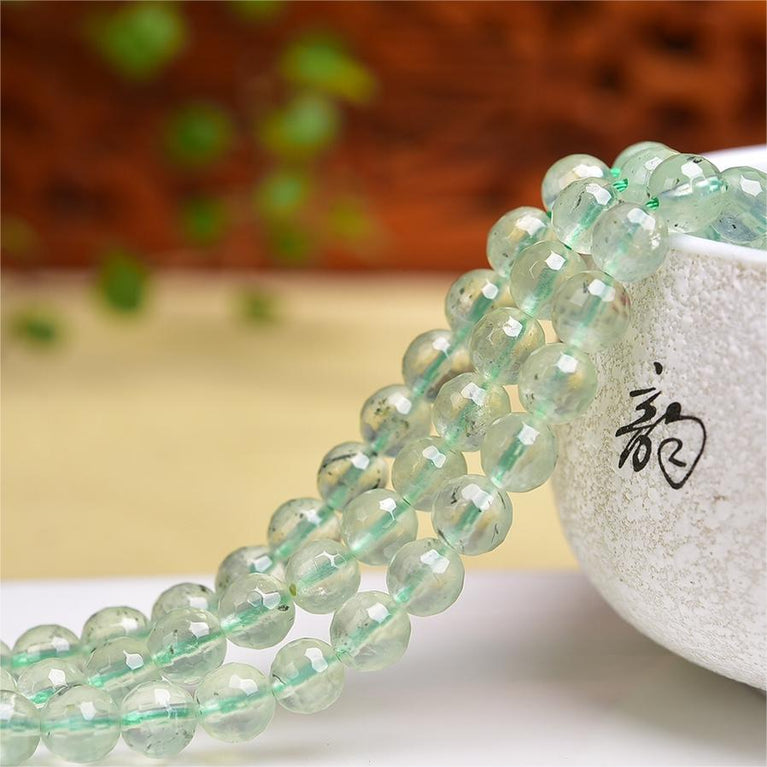 Natural Prehnite Faceted Beads Strands Loose Beads Jewelry DIY Bracelets