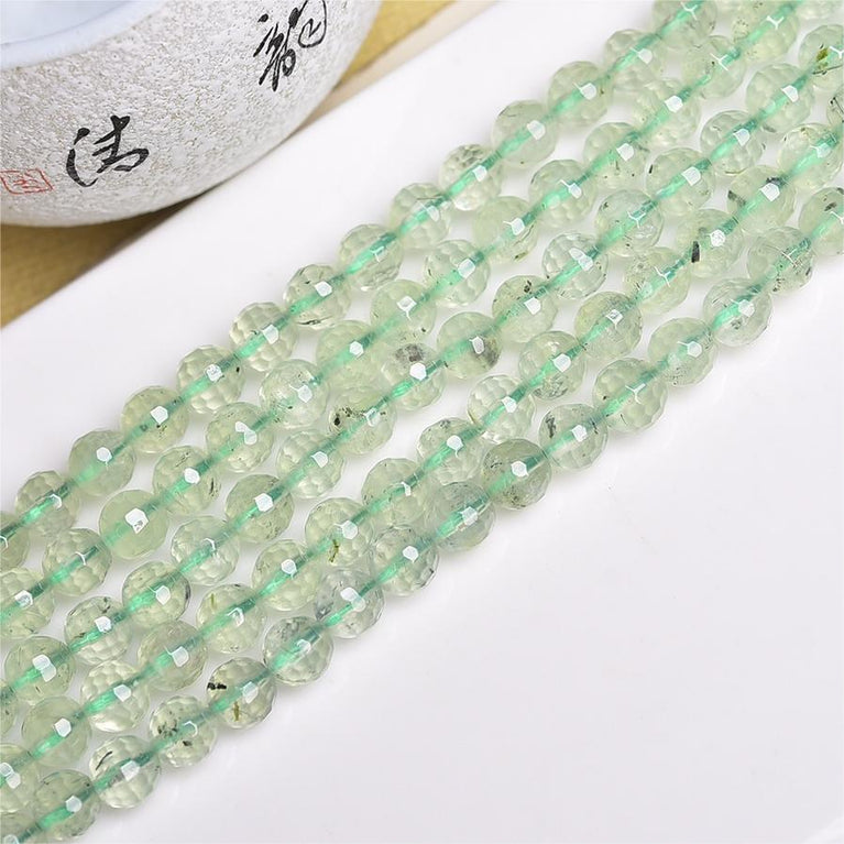 Natural Prehnite Faceted Beads Strands Loose Beads Jewelry DIY Bracelets