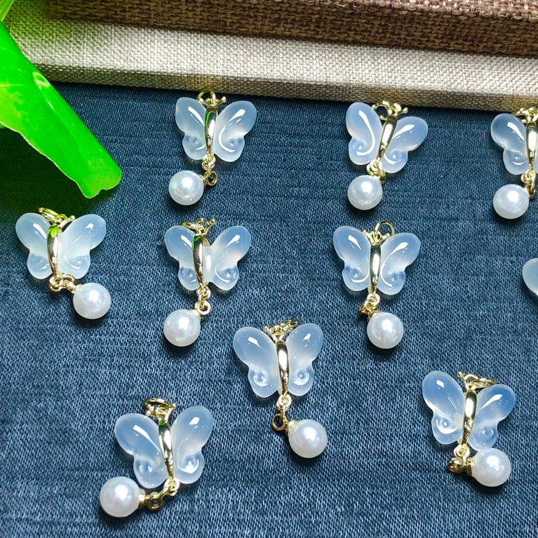 Natural White Agate Butterfly Jewelry Charms Pendants