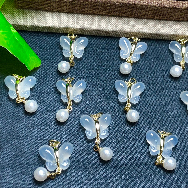 Natural White Agate Butterfly Jewelry Charms Pendants