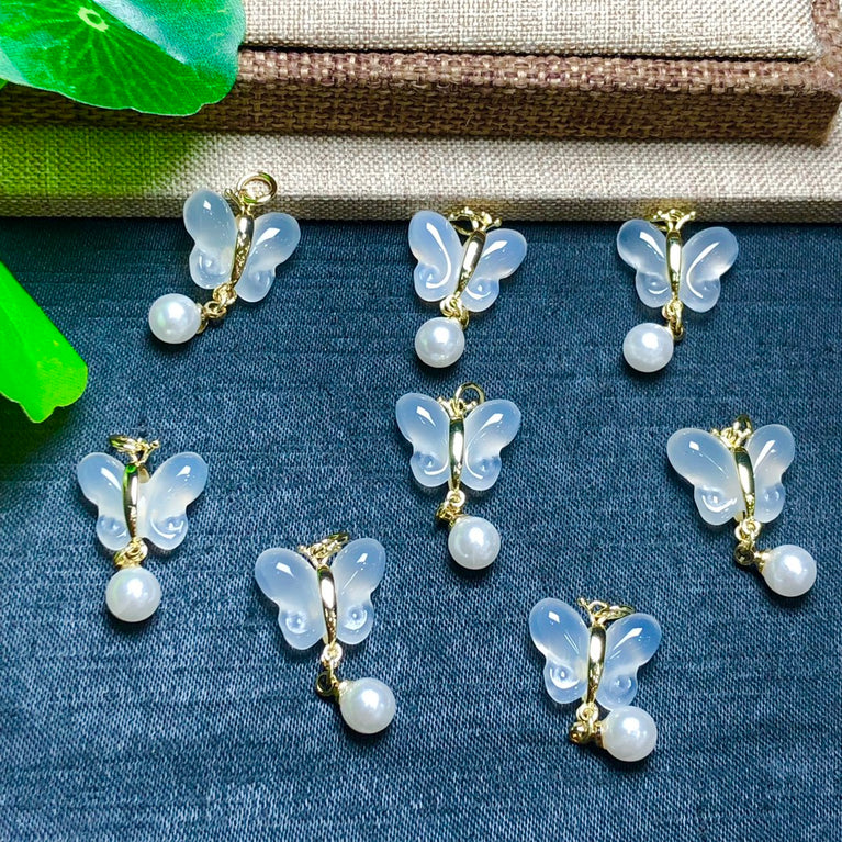 Natural White Agate Butterfly Jewelry Charms Pendants