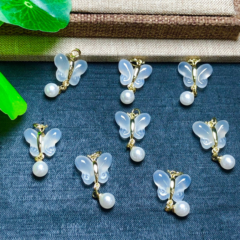 Natural White Agate Butterfly Jewelry Charms Pendants