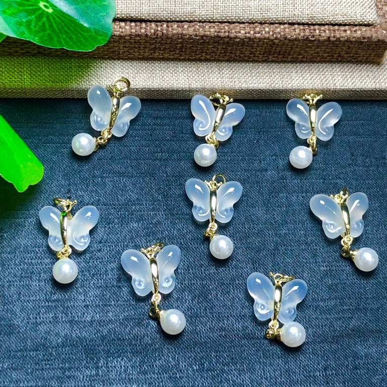 Natural White Agate Butterfly Jewelry Charms Pendants