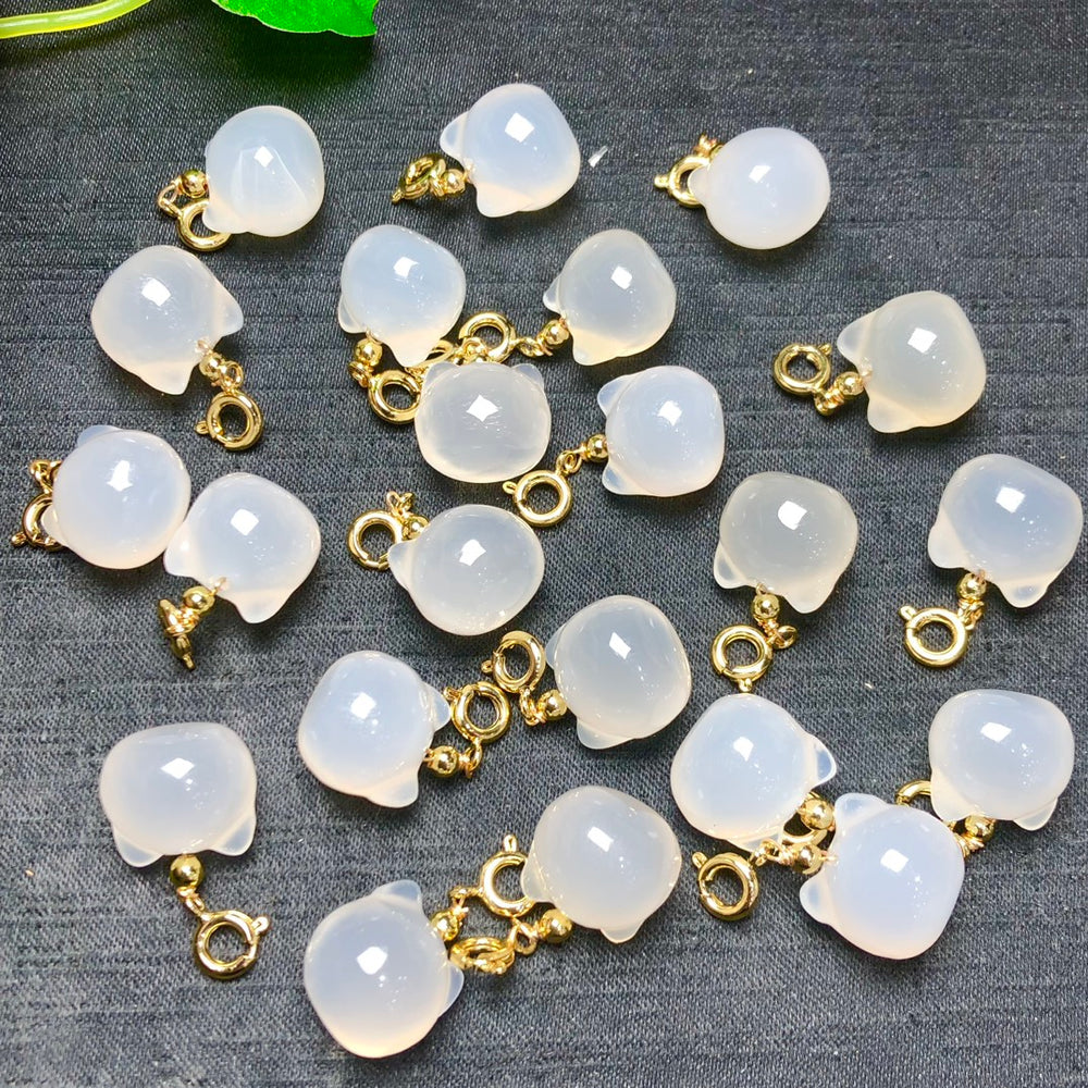 Natural White Agate Cat Head Jewelry Charms Pendants