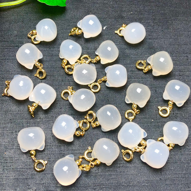 Natural White Agate Cat Head Jewelry Charms Pendants