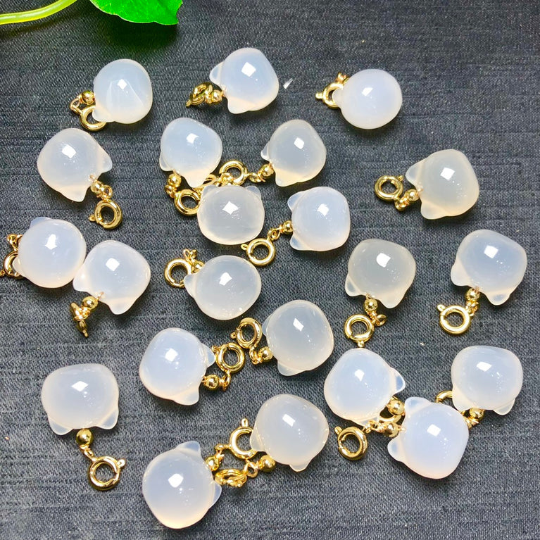 Natural White Agate Cat Head Jewelry Charms Pendants