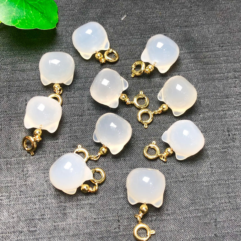 Natural White Agate Cat Head Jewelry Charms Pendants