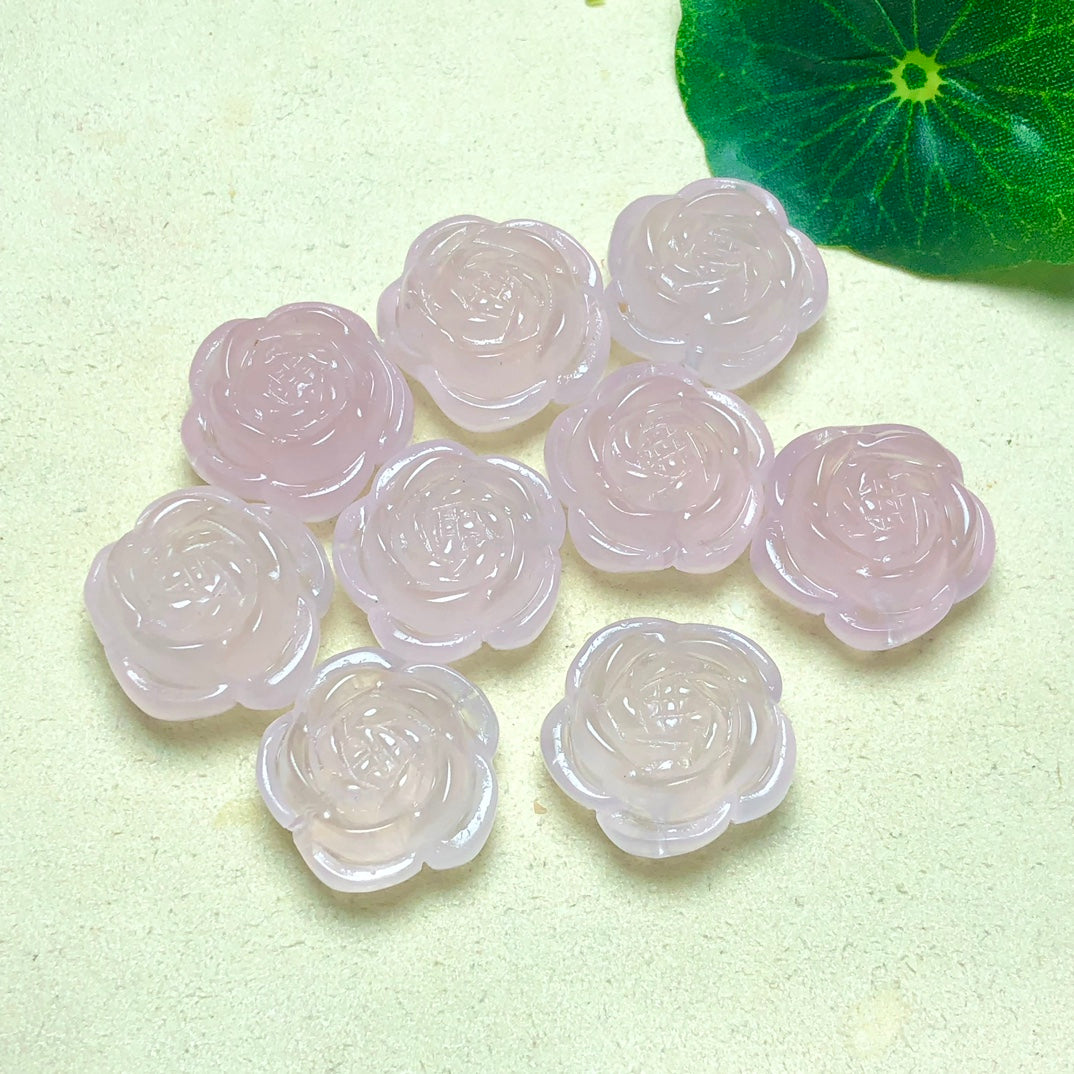 Natural Rose Quartz Peony Jewelry Charms